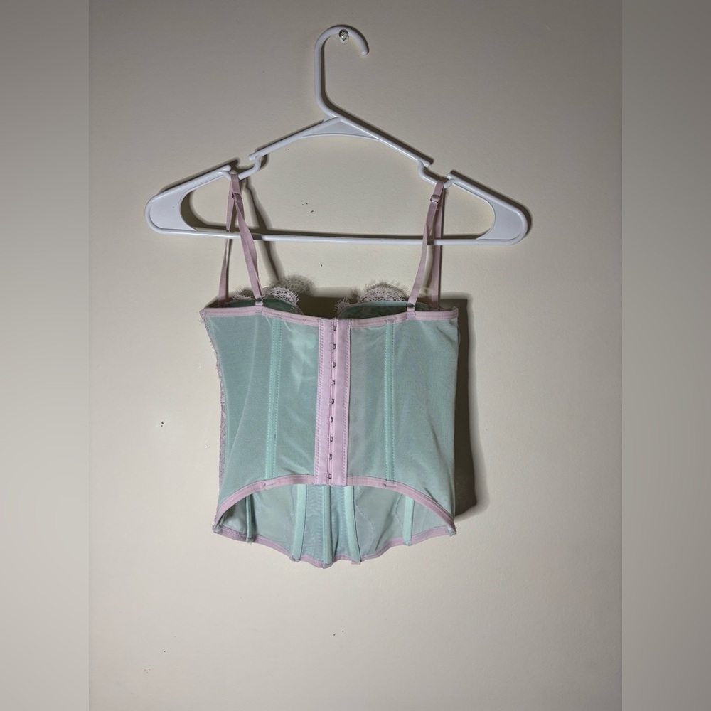 Out From Under Urban Outfitters Modern Love Lace Corset - Mint & Pink - Picture 3 of 6